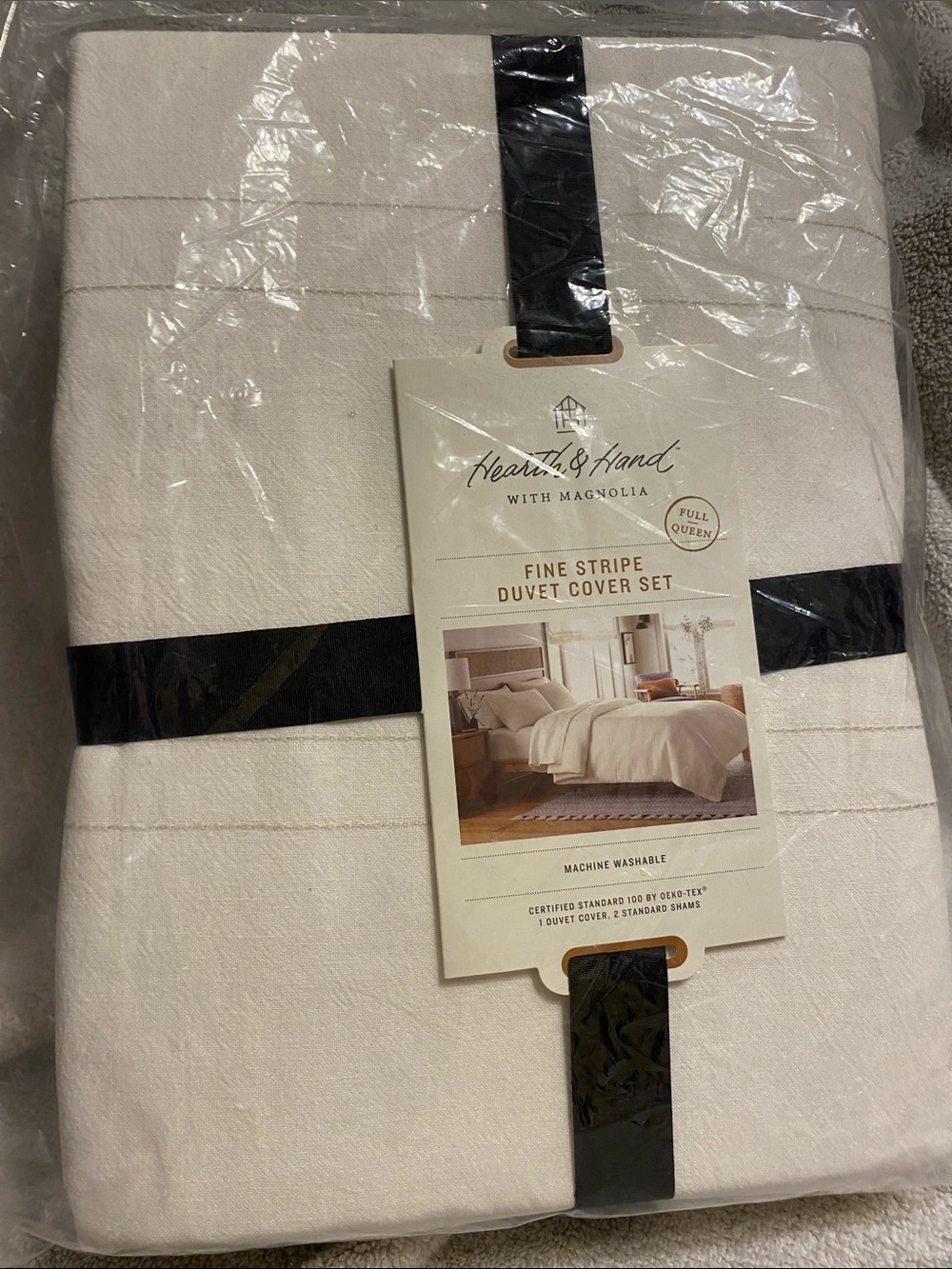 Hearth & Hand Fine Stripe Duvet Cover Set in Cream queen